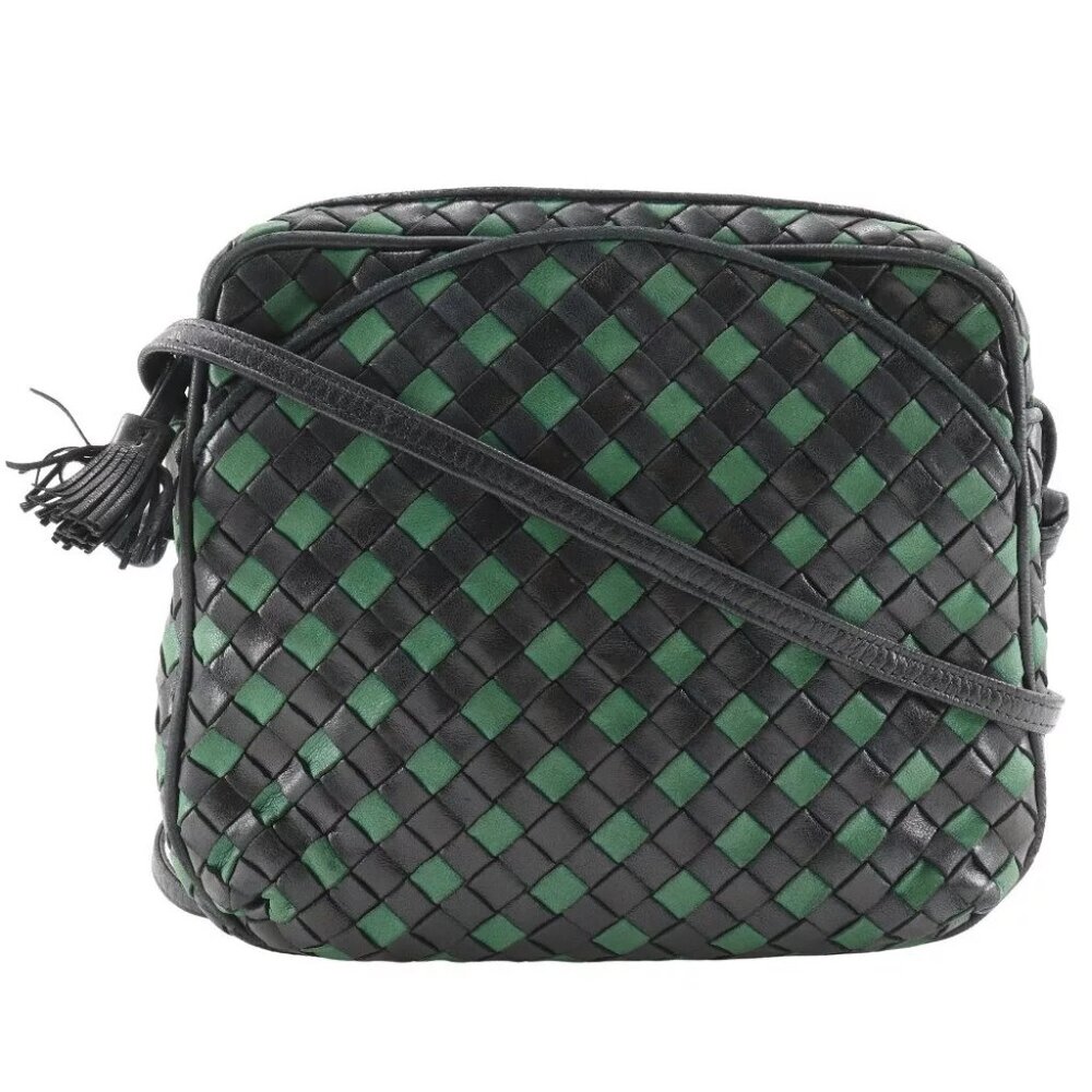 BOTTEGAVENETA Intrecciato Shoulder Bag Black / green Calfskin Women